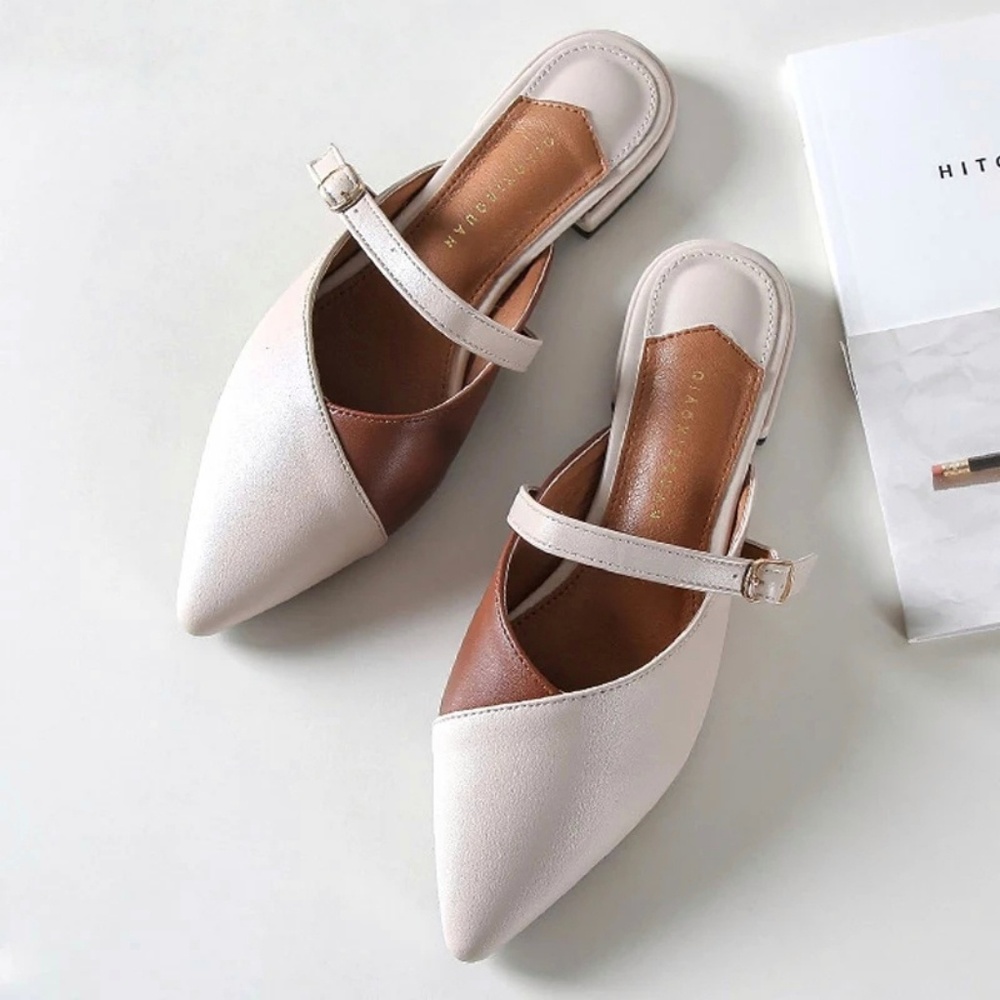 Classic Pointed Toe Beige Mules